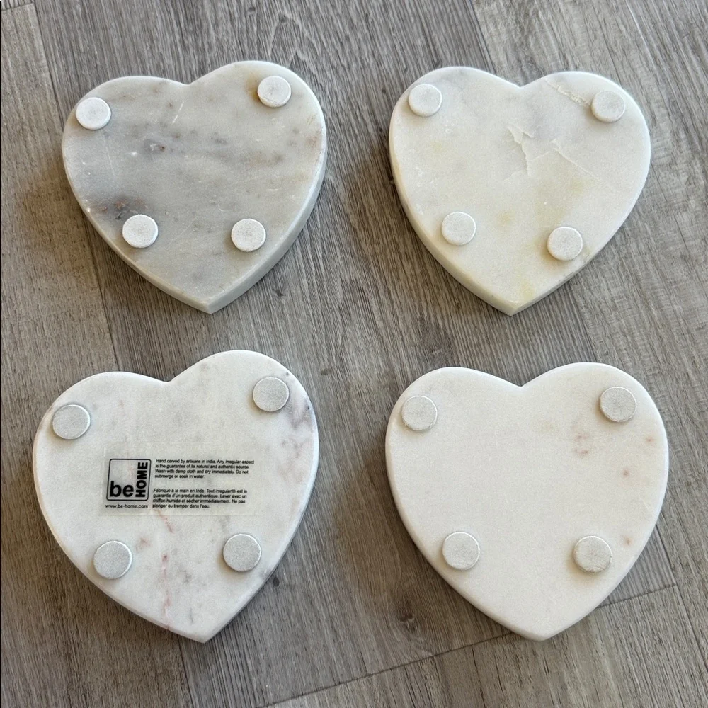 Be Home heart white marble coasters, set of four